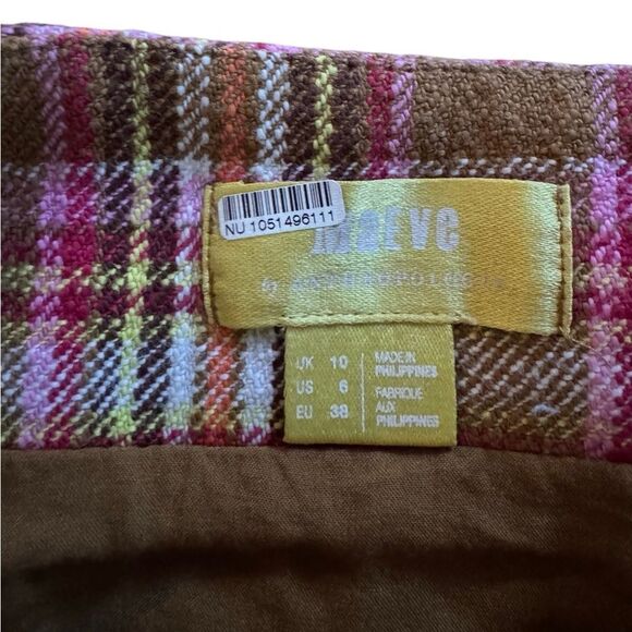 Maeve by Anthropologie Women's Plaid Pink Button-Front Mini Skirt Size 6 - Picture 9 of 11
